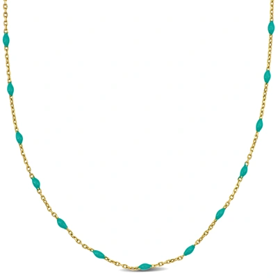 Mimi & Max Womens 14k Yellow Gold Turquoise Enamel Station Necklace W/ Spring Ring Clasp - 16+2 In. In Blue