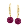 CANARIA FINE JEWELRY CANARIA RUBY BEAD DROP EARRINGS IN 10KT YELLOW GOLD