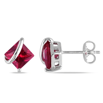 Mimi & Max Created Ruby Stud Earrings In Sterling Silver In Red