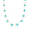 Ross-simons 8mm Turquoise Bead Station Necklace In 14kt Yellow Gold In Blue