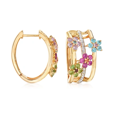 Ross-simons Multi-gemstone Flower Hoop Earrings With Citrine Accents In 18kt Gold Over Sterling