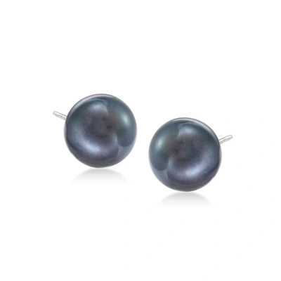 Ross-simons 10-11mm Black Cultured Pearl Stud Earrings In 14kt White Gold