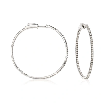 Ross-simons Diamond Inside-outside Hoop Earrings In Sterling Silver In Metallic