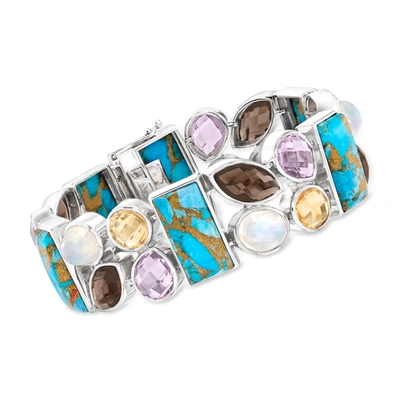 Ross-simons Turquoise And Multi-gemstone Bracelet With Moonstone In Sterling Silver In Blue