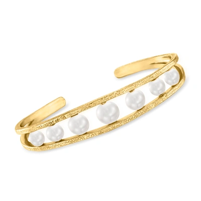 Ross-simons 6-8.5mm Cultured Pearl Cuff Bracelet In 18kt Gold Over Sterling In White