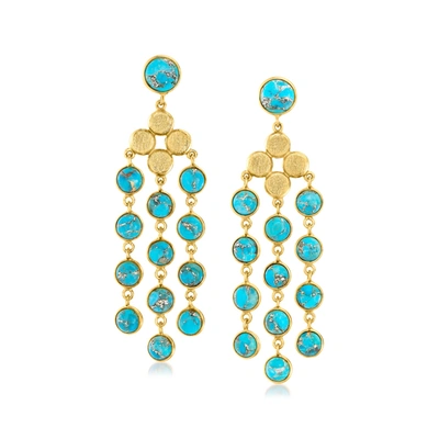 Ross-simons Turquoise Chandelier Earrings In 18kt Gold Over Sterling In Blue