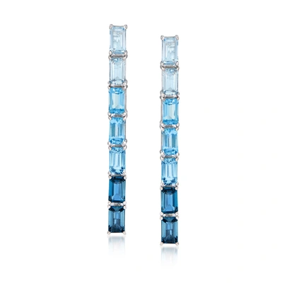 Ross-simons Sky, Swiss And London Blue Topaz Ombre Drop Earrings In Sterling Silver