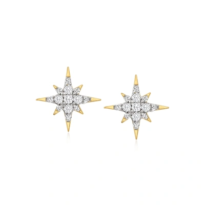 Rs Pure Ross-simons Diamond Star Stud Earrings In 14kt Yellow Gold In White