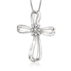 Ross-simons Diamond Ribboned Cross Pendant Necklace In Sterling Silver In Silver