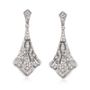 Ross-simons Diamond Art Deco-style Drop Earrings In Sterling Silver In Silver