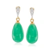 Ross-simons Jade Teardrop Earrings With Diamond Accents In 14kt Yellow Gold In Green