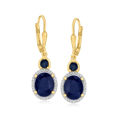 Ross-simons Sapphire And . Diamond Drop Earrings In 18kt Gold Over Sterling In Blue