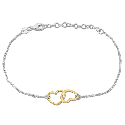 Mimi & Max Double Yellow Heart Charm Bracelet In Sterling Silver -7+1 In.