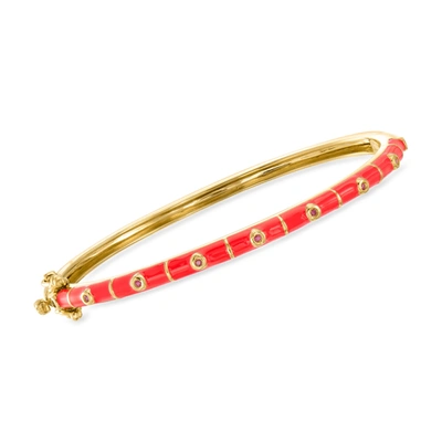 Ross-simons Ruby And Red Enamel Bangle Bracelet In 18kt Gold Over Sterling