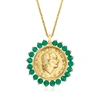 ROSS-SIMONS GENUINE 200-LIRA COIN AND GREEN AGATE MEDALLION PENDANT NECKLACE IN 18KT GOLD OVER STERLING