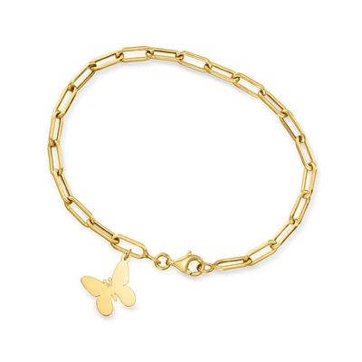 Canaria Fine Jewelry Canaria 10kt Yellow Gold Butterfly Charm Paper Clip Link Bracelet