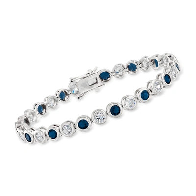 Ross-simons Cz And Simulated Ruby Bezel-set Tennis Bracelet In Silver