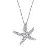Ross-simons Diamond Starfish Pendant Necklace In Sterling Silver In Silver