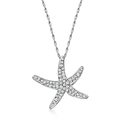 Ross-simons Diamond Starfish Pendant Necklace In Sterling Silver In Metallic