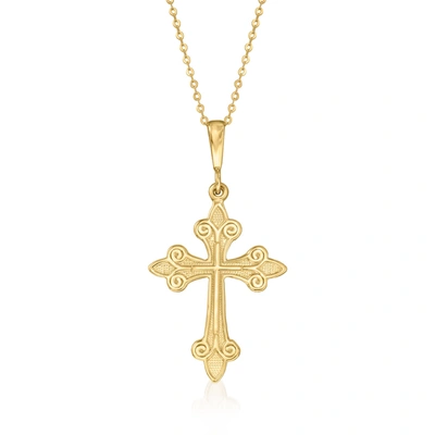 Canaria Fine Jewelry Canaria 10kt Yellow Gold Fleur-de-lis Cross Pendant Necklace In White