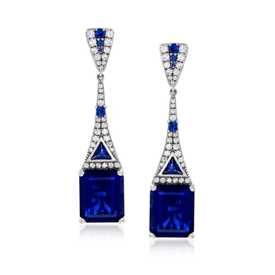 Ross-simons Simulated Sapphire And . Cz Drop Earrings In Sterling Silver In Blue