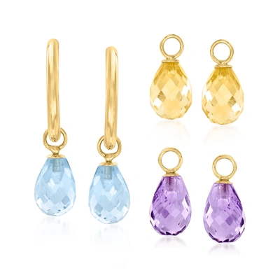 Ross-simons Interchangeable Jewelry Set: 8.00ct. T. W. Multi-gemstone C-hoop Drop Earrings In 14kt Yellow Gold In Purple