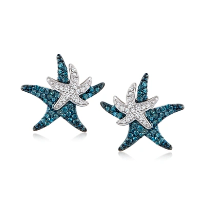 Ross-simons Blue And White Diamond Starfish Earrings In Sterling Silver