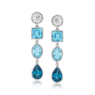 Ross-simons Tonal Blue And White Topaz Drop Earrings In Sterling Silver