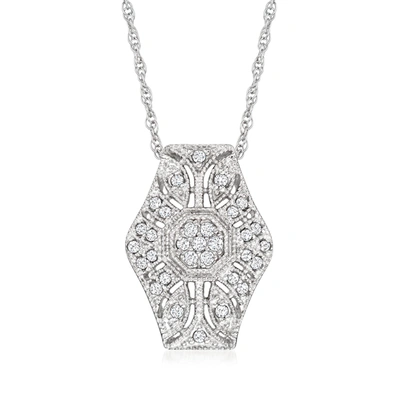 Ross-simons Diamond Vintage-inspired Milgrain Pendant Necklace In Sterling Silver