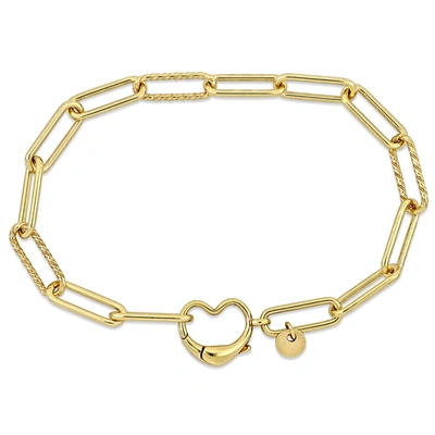 Mimi & Max Heart Charm Paper Clip Link Bracelet In Yellow Silver - 7 In. In Gold