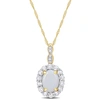 Mimi & Max 1 1/2 Ct Tgw Oval Shape Opal And White Topaz And Diamond Accent Halo Pendant With Chain In 14k Yello In Silver
