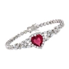 ROSS-SIMONS SIMULATED RUBY AND CZ HEART BRACELET IN STERLING SILVER