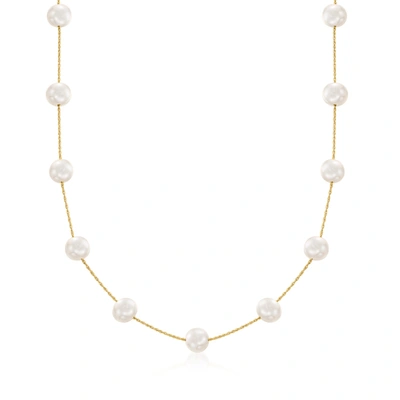 Ross-simons 7-7.5mm Cultured Pearl Station Necklace In 14kt Yellow Gold In White