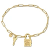 Mimi & Max Lock And Key Charm Paper Clip Bracelet In Yellow Silver - 7.5 In. In Gold