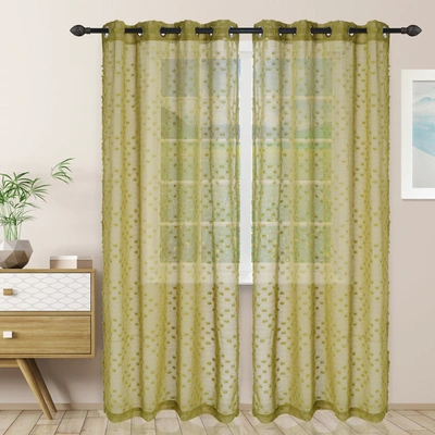 Superior Moden Rustic Bohemian Floral Textured Sheer Grommet Curtain Panel Set In Multi