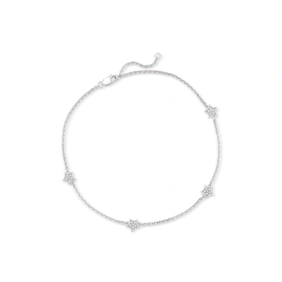 Rs Pure Ross-simons Pave Diamond Star Station Anklet In Sterling Silver