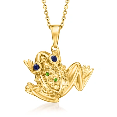 Ross-simons Sapphire Frog Pendant Necklace With Chrome Diopside Accents In 18kt Gold Over Sterling In Green