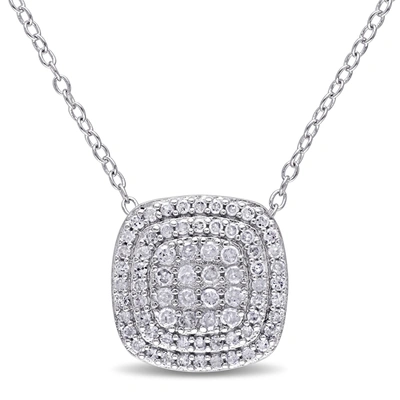 Mimi & Max 1/2ct Tdw Diamond Layered Halo Pendant With Chain In Sterling Silver