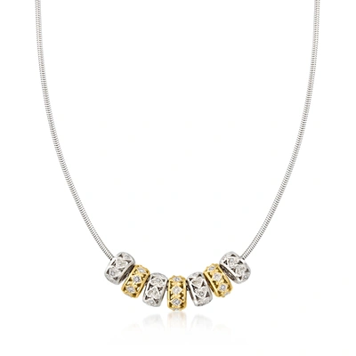 Ross-simons Diamond Rondelle Bead Necklace In 2-tone Sterling Silver In Multi