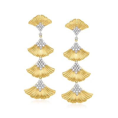 Ross-simons Diamond Multi-ginkgo Leaf Drop Earrings In 18kt Gold Over Sterling In White