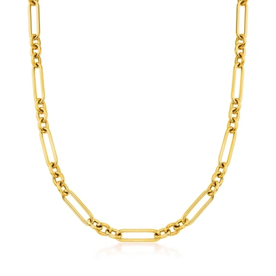 Ross-simons Italian 18kt Gold Over Sterling Alternating Paper Clip Link Necklace In White