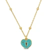 Mimi & Max Turquoise Enamel Heart Necklace On Diamond Cut Cable Chain W/ Ball Beads In Yellow Silver - 16.5+1 I In Blue
