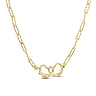 Mimi & Max Double Heart Charm Clasp Necklace In Yellow Silver - 18 In. In Gold