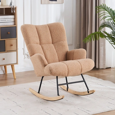 Puredown Upholstered Teddy Velvet Rocking Accent Chair Wingback Chair