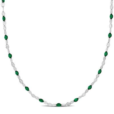 Mimi & Max Green Enamel Bead Station Necklace In Sterling Silver - 18 In.