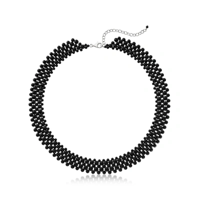 Ross-simons 3-5mm Onyx Bead Collar Necklace In Sterling Silver In Black