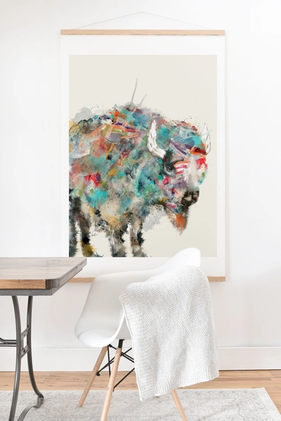 Deny Designs Brian Buckley Into The Wild The Buffalo Art Print With Oak Hanger In Beige