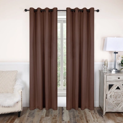 Superior Thermal Insulated Solid Blackout Curtain Panel Set With Grommet Topper In Brown