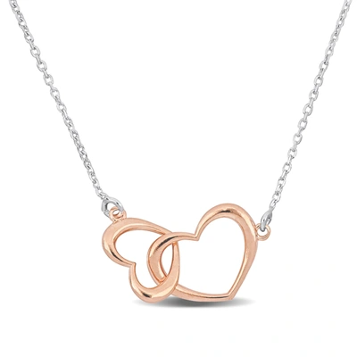 Mimi & Max Pink Double Heart Necklace In Sterling Silver - 16.5+1 In. In Gold