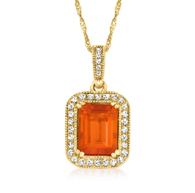 Ross-simons Fire Opal And . Diamond Pendant Necklace In 14kt Yellow Gold In Orange